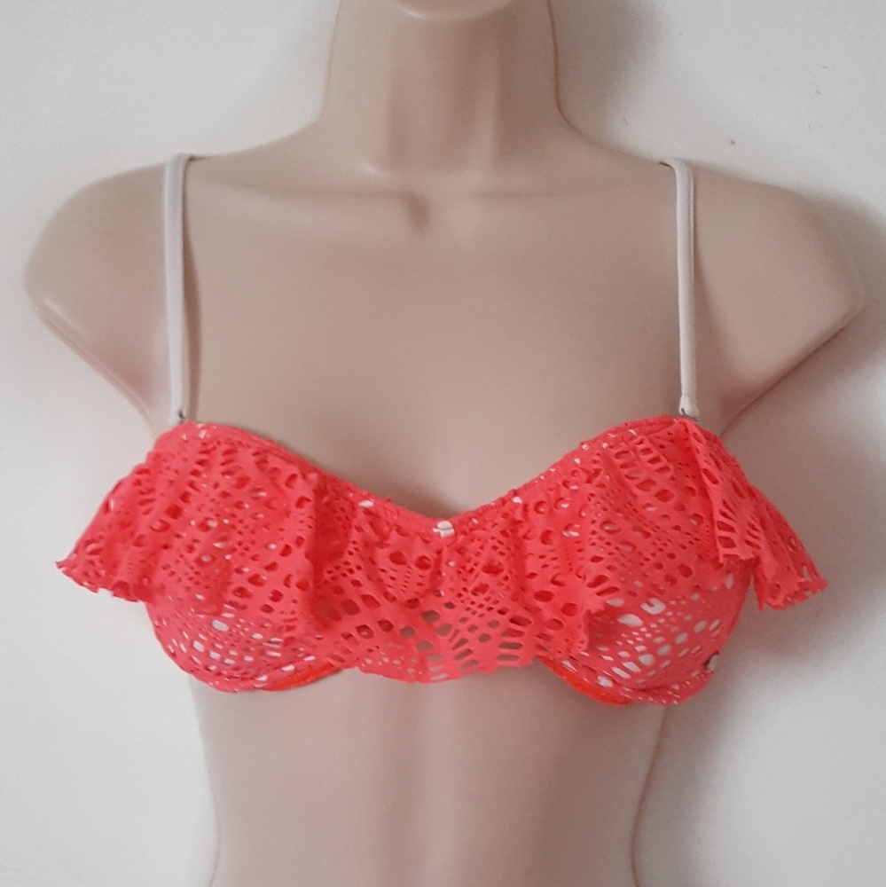 BIllabong Orange and White Crochet Bikini Top